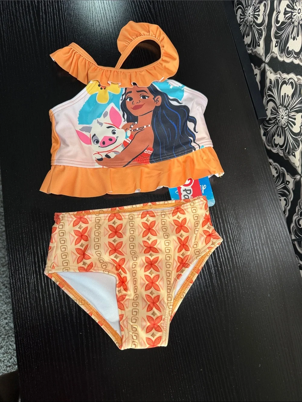 Girls Moana Two-Piece Ruffled Tankini Swimsuit - Orange & Yellow